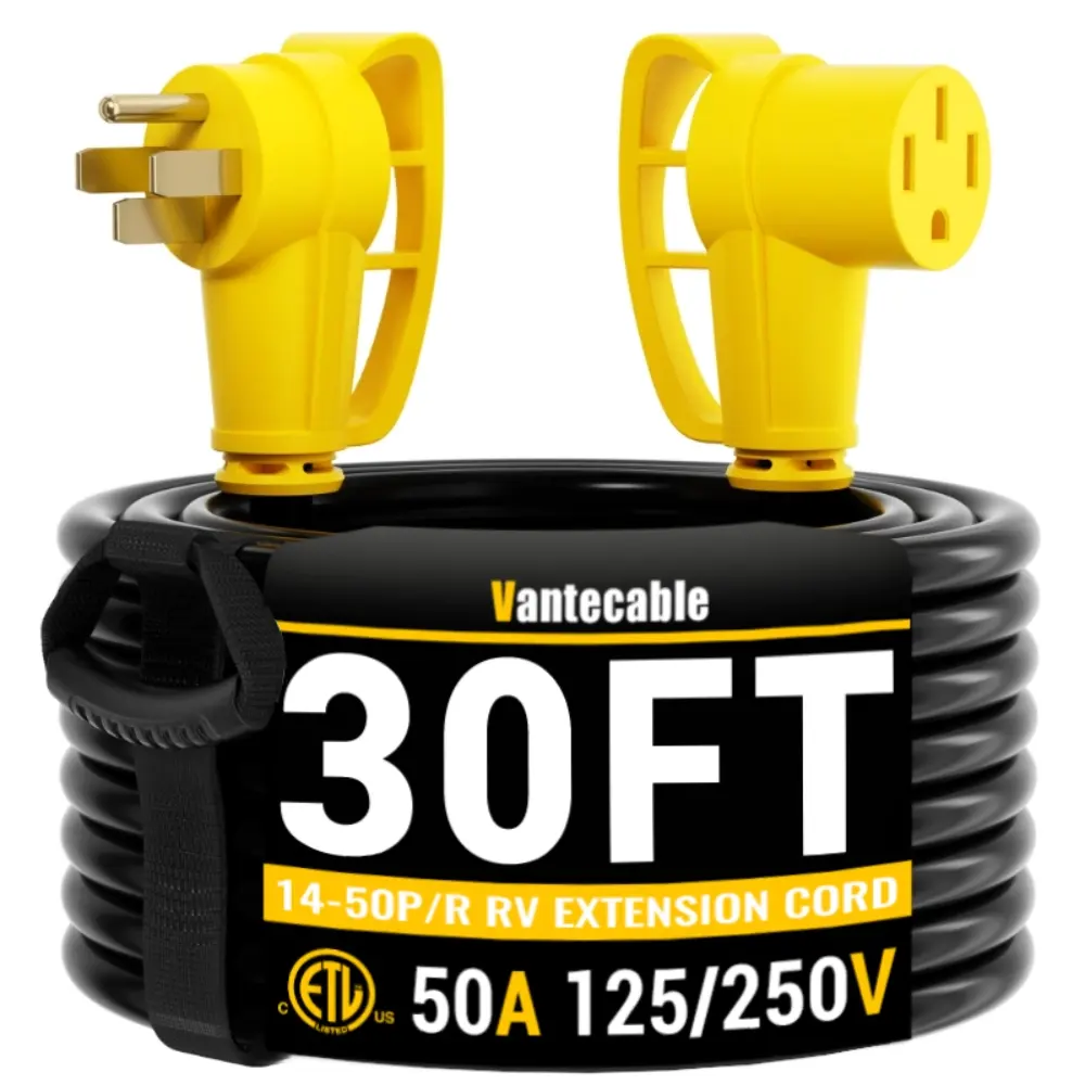 [6ft to 100ft] NEMA 14-50P to NEMA 14-50R 50 Amp RV/EV Extension Cord Outdoor with Grip Handle,yellow,Waterproof,ETL,flexible