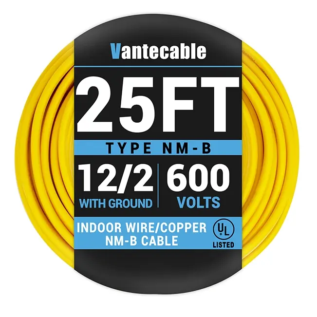 [25ft to 100ft] 12/2 Gauge NM-B Wire, Indoor Electrical Copper Wire with Ground, Yellow Romex Equivalent,Waterproof,ETL,flexible
