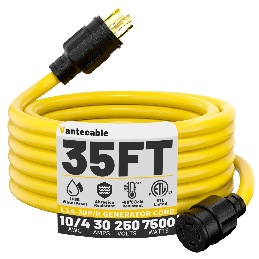 [15ft to 75ft] 10AWG 30-Amp Generator Extension Cord 4-Prong 125/250V 7500W,yellow,,Waterproof,ETL,flexible