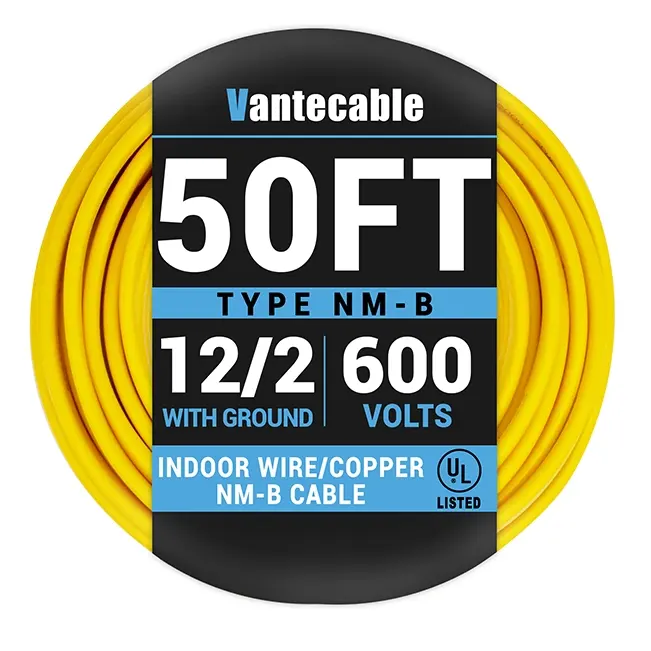[25ft to 100ft] 12/2 Gauge NM-B Wire, Indoor Electrical Copper Wire with Ground, Yellow Romex Equivalent,Waterproof,ETL,flexible