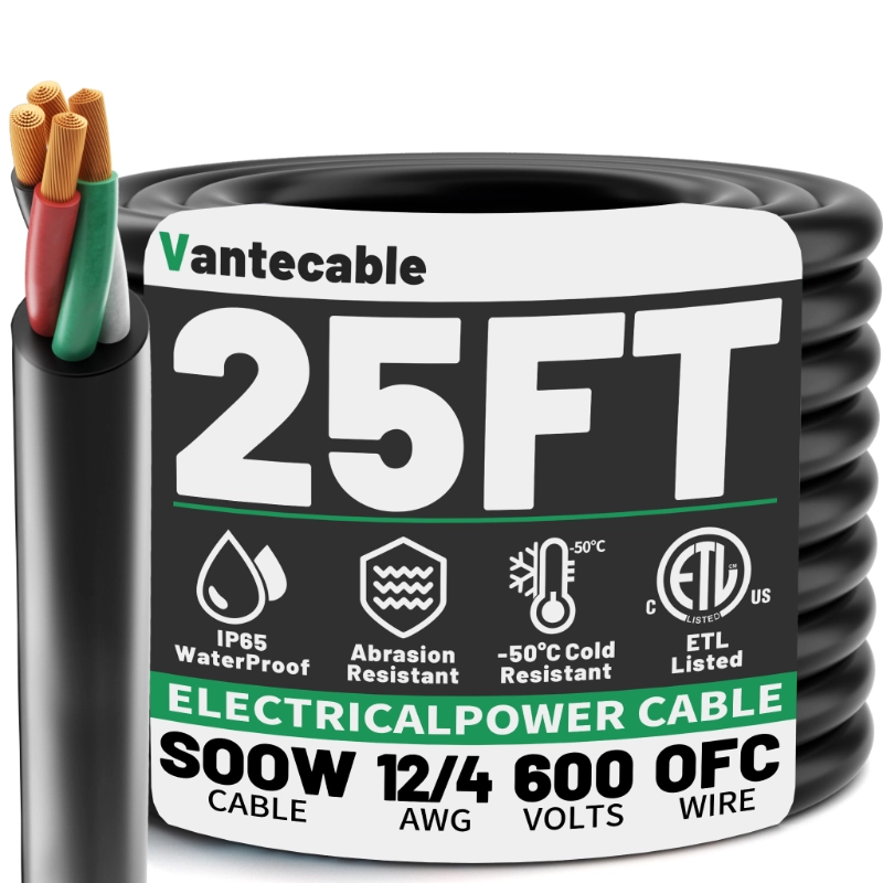 Electric 12/4 SOOW Bulk Cable-12 Gauge 4 Conductor-Rated for 600V
