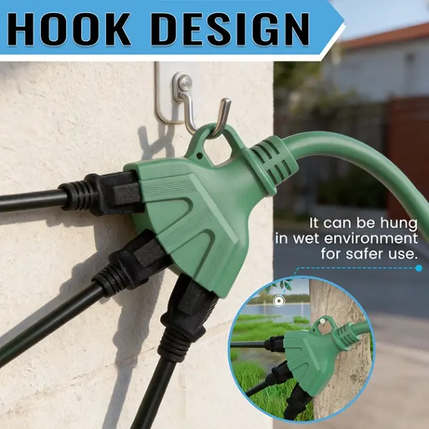 [10ft to 100ft] 16/3 Gauge Multi-Outlet Outdoor Extension Cord, Waterproof Power Splitter, Landscape Green,Waterproof,ETL,flexible