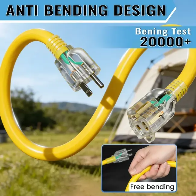 [10ft to 100ft] 14/3 Gauge Heavy Duty Outdoor Extension Cord Waterproof with Lighted,yellow,Waterproof,ETL,flexible