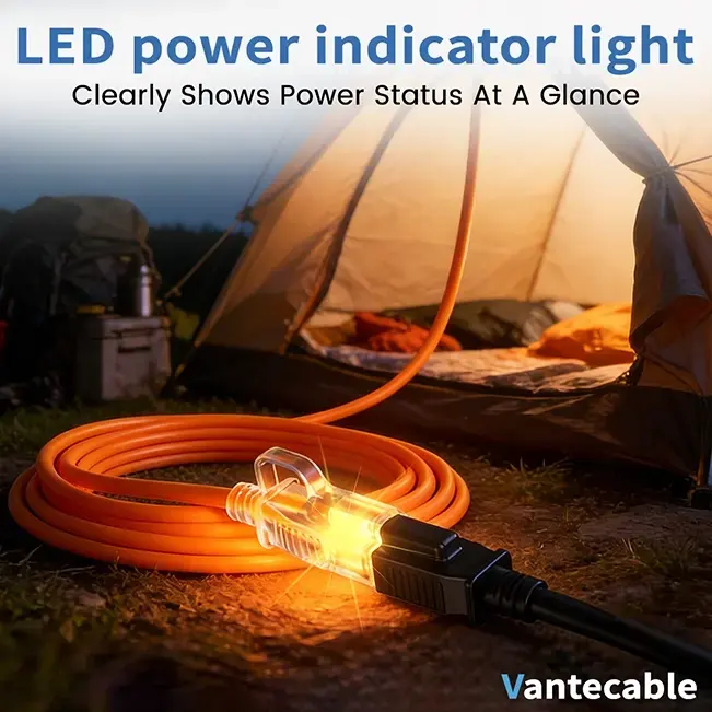 [6ft to 250ft] 12/3 Gauge Heavy Duty Outdoor Extension Cord, Waterproof with LED Lighted End,orange,ETL,flexible