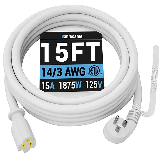 [1ft to 15ft] 14/3 Gauge Flat Plug Extension Cord, White Space-Saving Slim Design, Indoor/Outdoor,Waterproof,ETL,flexible