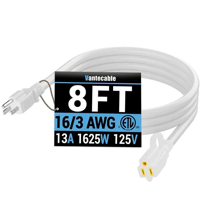 [3ft to20ft] 16/3AWG Indoor Outdoor Extension Cord,white,Waterproof,ETL,flexible