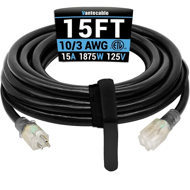 [6ft to 150ft] 10/3 Outdoor Heavy Duty Extension Cord,black,Waterproof,ETL,flexible