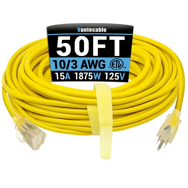 [6ft to 150ft] 10/3 Outdoor Heavy Duty Extension Cord,yellow,Waterproof,ETL,flexible