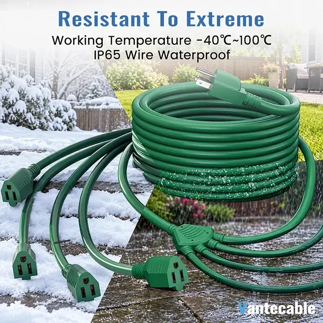 16/3 Gauge 1 to 3/4 Outlets Plugs, Outdoor Extension Cord, Green, SJTW, ETL Listed, 25-46ft