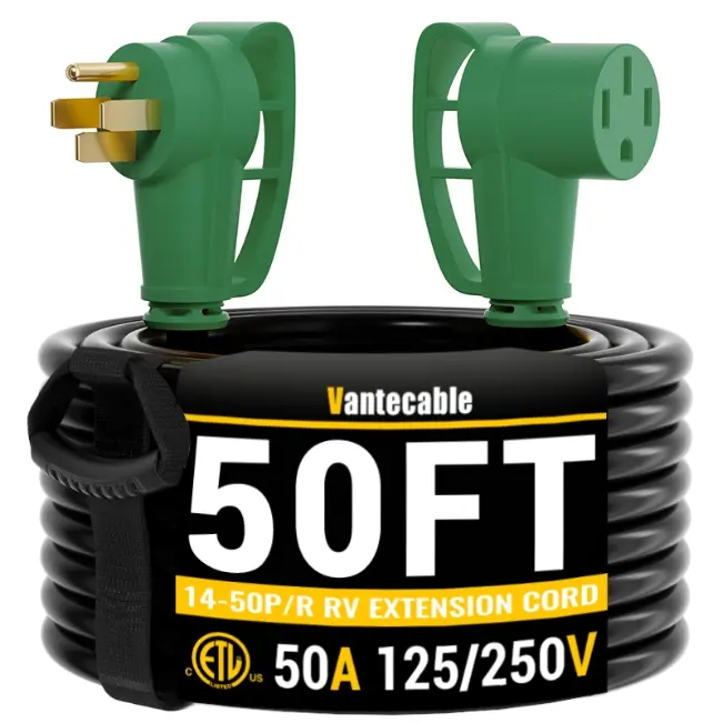 [15ft to 75ft] NEMA 14-50P/R RV/EV Extension Cord Outdoor with Grip Handle,green,Waterproof,ETL,flexible
