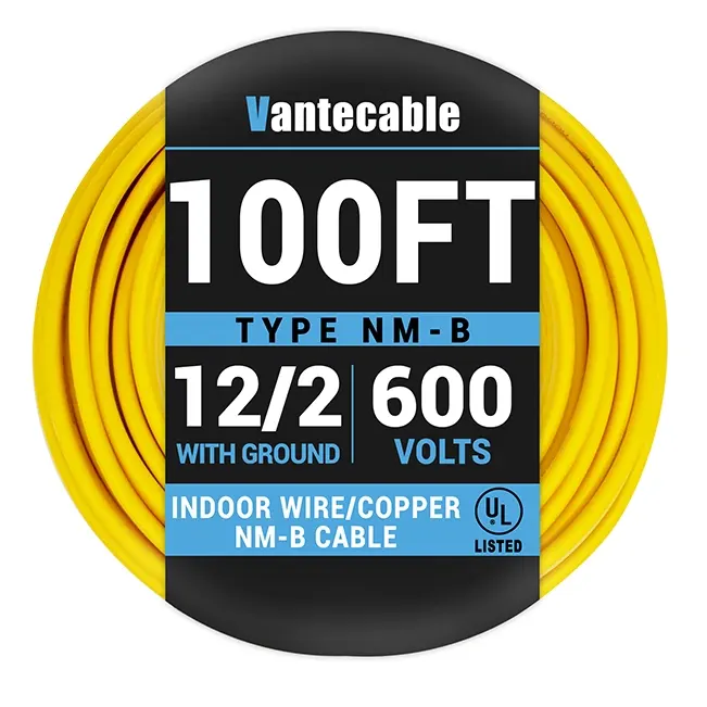 [25ft to 100ft] 12/2 Gauge NM-B Wire, Indoor Electrical Copper Wire with Ground, Yellow Romex Equivalent,Waterproof,ETL,flexible