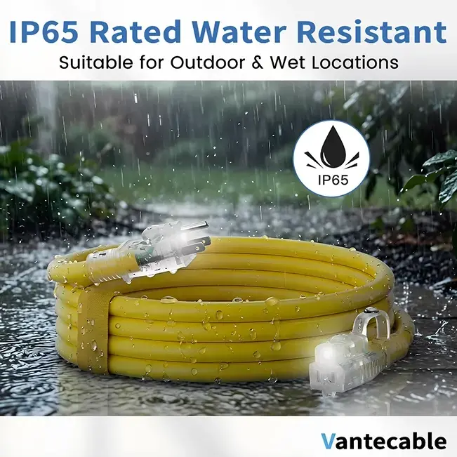 [6ft to 500ft] 12/3 Gauge Heavy Duty Outdoor Extension Cord, with LED Lighted End,yellow,Waterproof,ETL,flexible