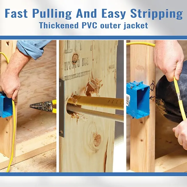 [25ft to 100ft] 12/2 Gauge NM-B Wire, Indoor Electrical Copper Wire with Ground, Yellow Romex Equivalent,Waterproof,ETL,flexible