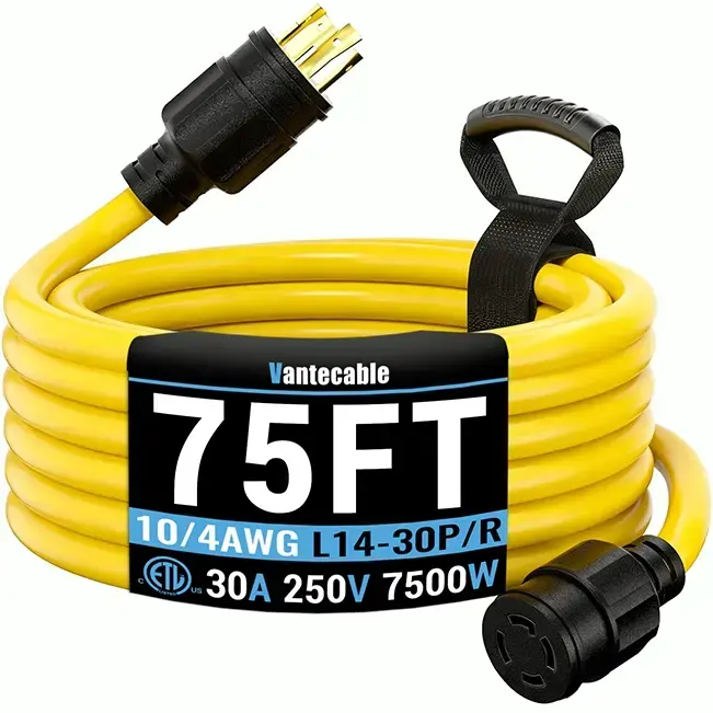 [10ft to 100ft]10gauge 30 Amp Generator Power Extension Cord with Twist Lock Connector,L5-30P/R,L14-30P/R,125V/250,3750W,ETL Listed