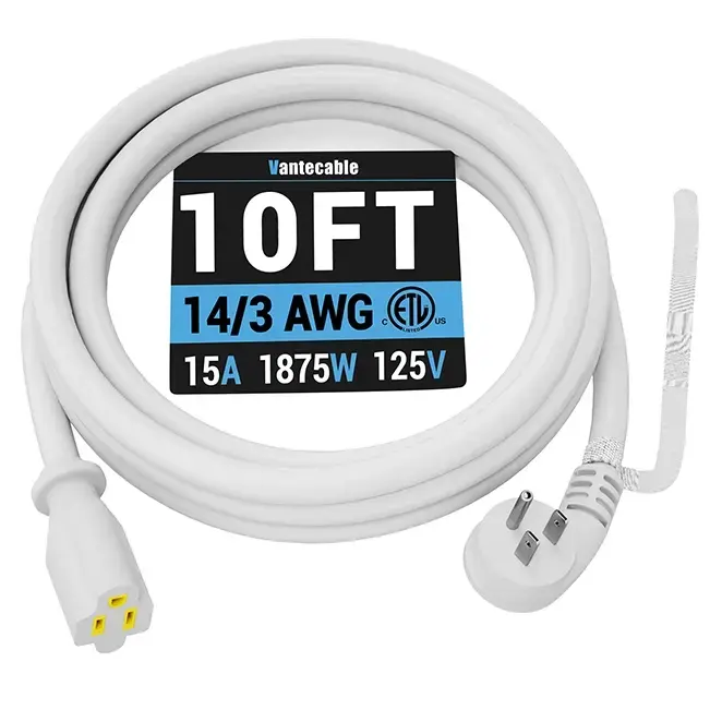 [1ft to 15ft] 14/3 Gauge Flat Plug Extension Cord, White Space-Saving Slim Design, Indoor/Outdoor,Waterproof,ETL,flexible