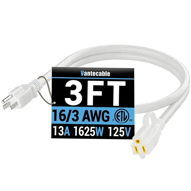 [3ft to20ft] 16/3AWG Indoor Outdoor Extension Cord,white,Waterproof,ETL,flexible