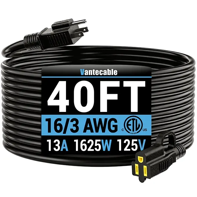 [8ft to 100ft] 16/3 Gauge Black Outdoor Extension Cord, Waterproof Heavy Duty for Landscape Lighting,ETL,flexible