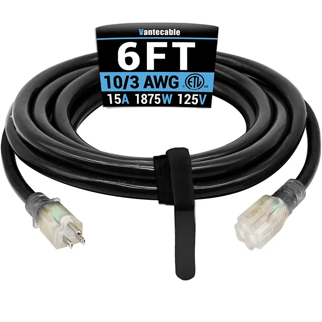 [6ft to 150ft] 10/3 Outdoor Heavy Duty Extension Cord,black,Waterproof,ETL,flexible