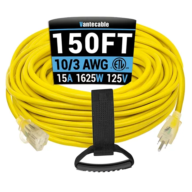 [6ft to 150ft] 10/3 Outdoor Heavy Duty Extension Cord,yellow,Waterproof,ETL,flexible