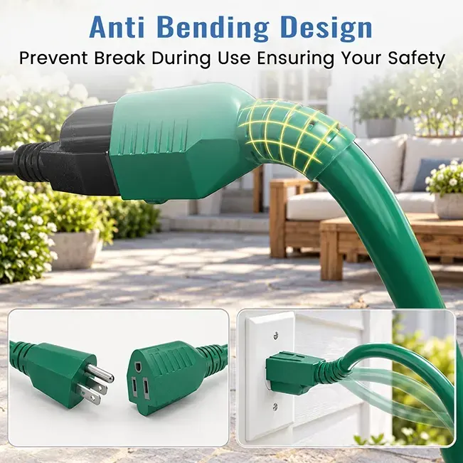 16/3 Gauge 1 to 3/4 Outlets Plugs, Outdoor Extension Cord, Green, SJTW, ETL Listed, 25-46ft