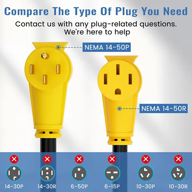 [6ft to 100ft] NEMA 14-50P to NEMA 14-50R 50 Amp RV/EV Extension Cord Outdoor with Grip Handle,yellow,Waterproof,ETL,flexible