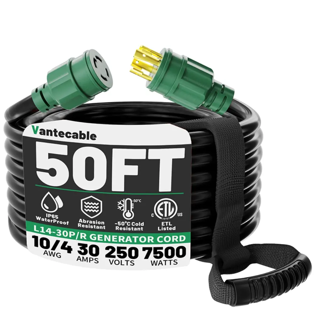 [10ft to100ft] 10 Gauge 30 Amp Generator Extension Cord 4 Prong, NEMA L14-30P/L14-30R,green/black,Waterproof,ETL,flexible 