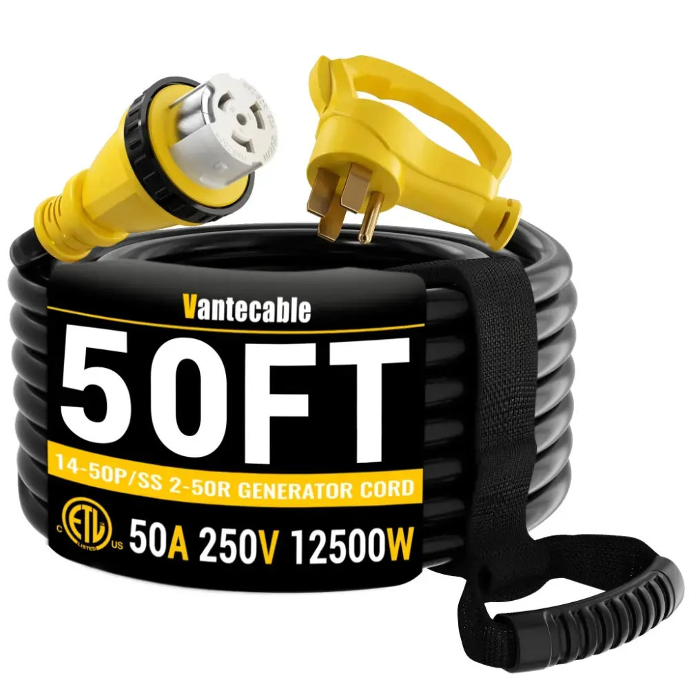 50 Amp 4 Prong 75FT, Generator Cord, 50 Amp RV Extension Cord with Twist Lock, NEMA 14-50P to SS2-50R Heavy Duty STW Wire