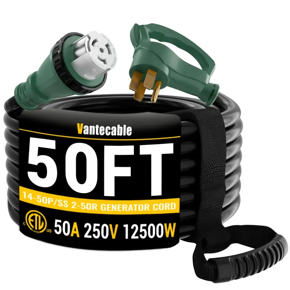 6*3+8*1 Gauge 50ft 50 Amp Generator & RV Extension Cord, NEMA 14-50P to SS2-50 Twist Lock Heavy Duty Power Cable,black,Waterproof,ETL,flexible