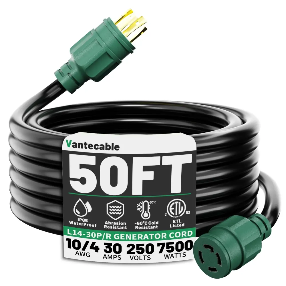 [10ft to 100ft] 10/4 AWG 30 Amp Generator Extension Cord,black,Waterproof,ETL,flexible