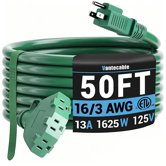 [10ft to 100ft] 16/3 Gauge Multi-Outlet Outdoor Extension Cord, Waterproof Power Splitter, Landscape Green,Waterproof,ETL,flexible