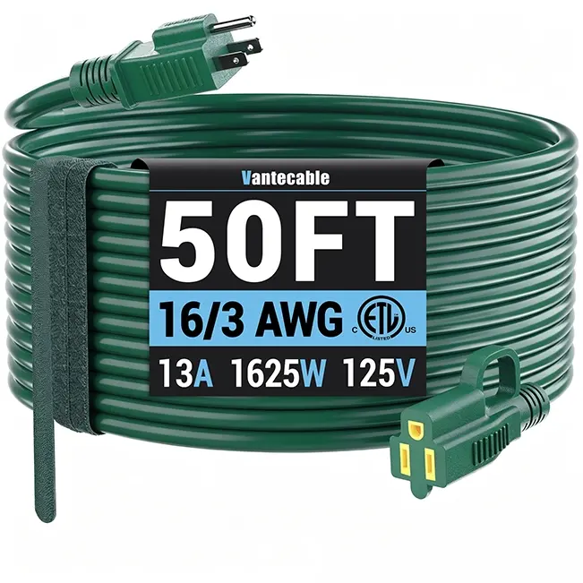 [10ft to 200ft] 16/3 AWG Indoor Outdoor Green Extension Cord,green,Waterproof,ETL,flexible