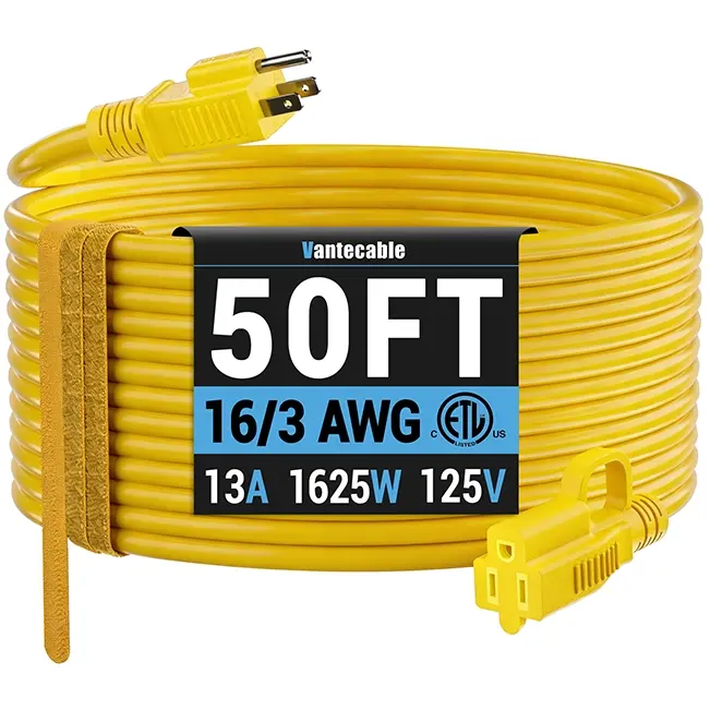 [50ft to 100ft] 16/3 AWG Indoor Outdoor Extension Cord,yellow,Waterproof,ETL,flexible