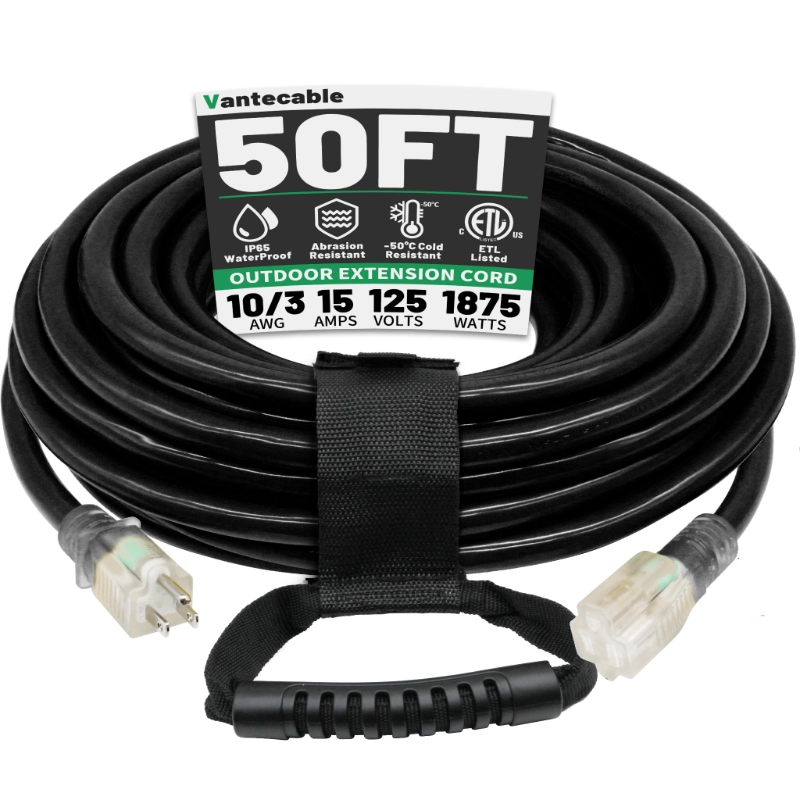 6 Ft 10/3 Black Outdoor Extension Cord Waterproof Heavy Duty 10 Gauge 3 Prong-Vantecable