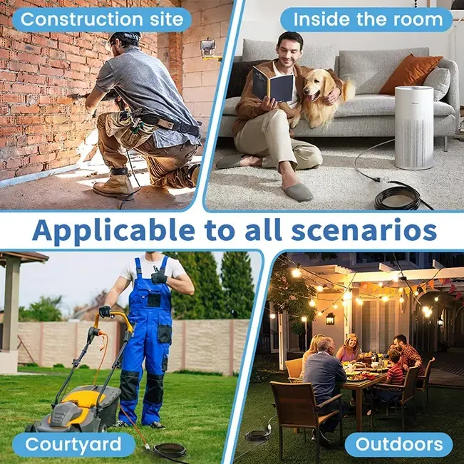 [10ft to 150ft] 12/3 Gauge Heavy Duty Outdoor Extension Cord, Waterproof with LED Lighted End,black,Waterproof,ETL,flexible