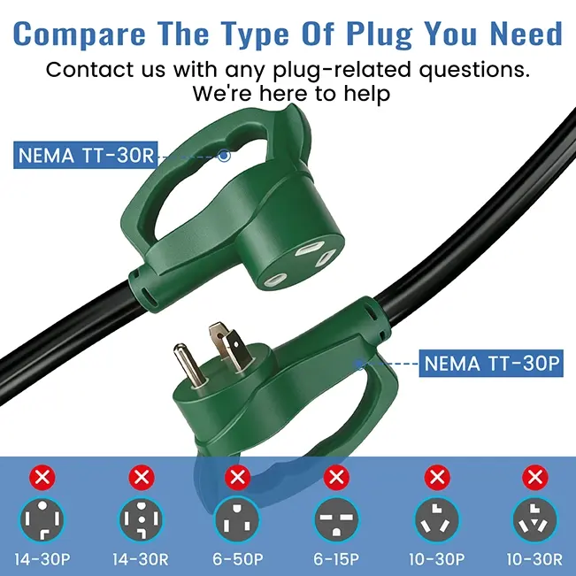 30 Amp RV Extension Cord for Camper & Outdoor Power, NEMA TT-30P to TT-30R, STW, ETL Listed, 10-100ft