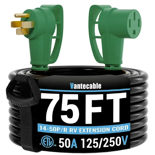 [15ft to 75ft] NEMA 14-50P/R RV/EV Extension Cord Outdoor with Grip Handle,green,Waterproof,ETL,flexible