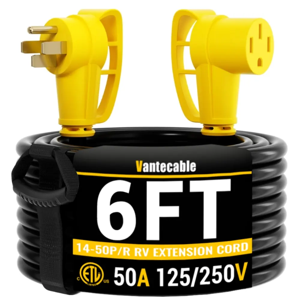 [6ft to 100ft] NEMA 14-50P to NEMA 14-50R 50 Amp RV/EV Extension Cord Outdoor with Grip Handle,yellow,Waterproof,ETL,flexible