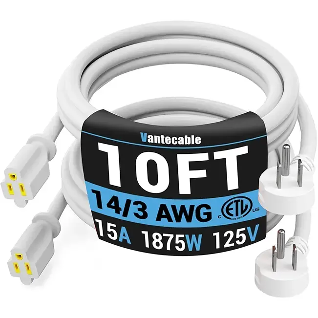 [1ft to 15ft] 14/3 Gauge Flat Plug Extension Cord, White Space-Saving Slim Design, Indoor/Outdoor,Waterproof,ETL,flexible