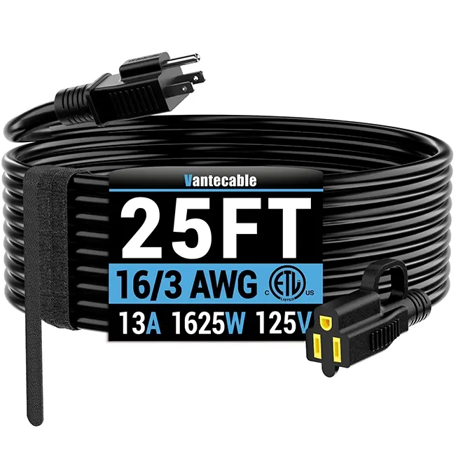 [8ft to 100ft] 16/3 Gauge Black Outdoor Extension Cord, Waterproof Heavy Duty for Landscape Lighting,ETL,flexible