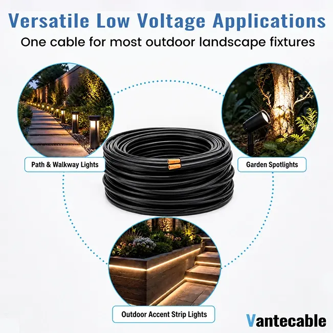 12/14/16AWG 2 Conductor Direct Burial Wire, CCA, for LED Lighting Strips, black, 30-500ft
