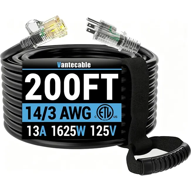 [25ft to 200ft] 14/3 Gauge Heavy Duty Outdoor Extension Cord, Waterproof with LED Lighted Indicator,balck/yellow,Waterproof,ETL,flexible