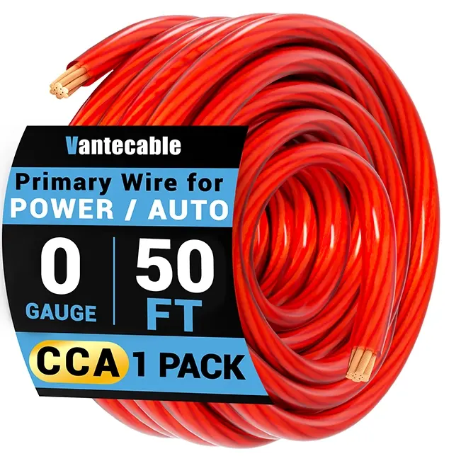0/4/8 Gauge High-Performance CCA Wire Set, Red/Black Power & Ground Cable,Waterproof,ETL