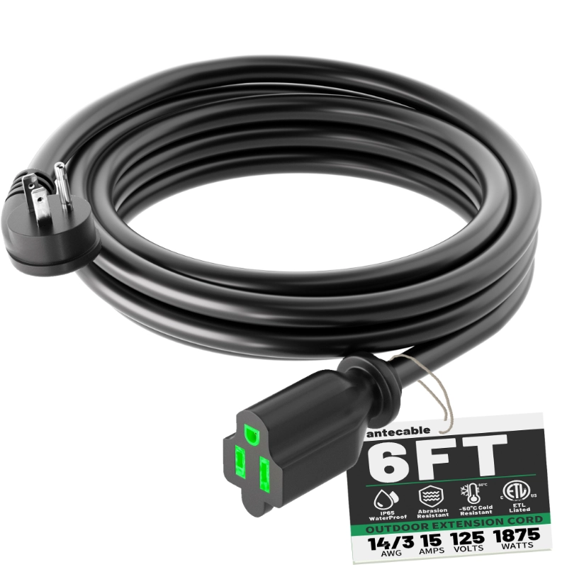 3 Pack 3 Foot Flat Plug Extension Cord Black, 14/3 Gauge Indoor Short Extension Cable-Vantecable