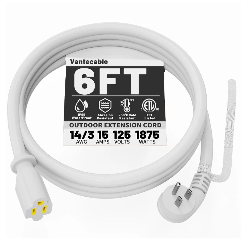 14 Gauge 3 Feet (3 Pack) Flat Plug Extension Cord White Indoor Outdoor-Vantecable