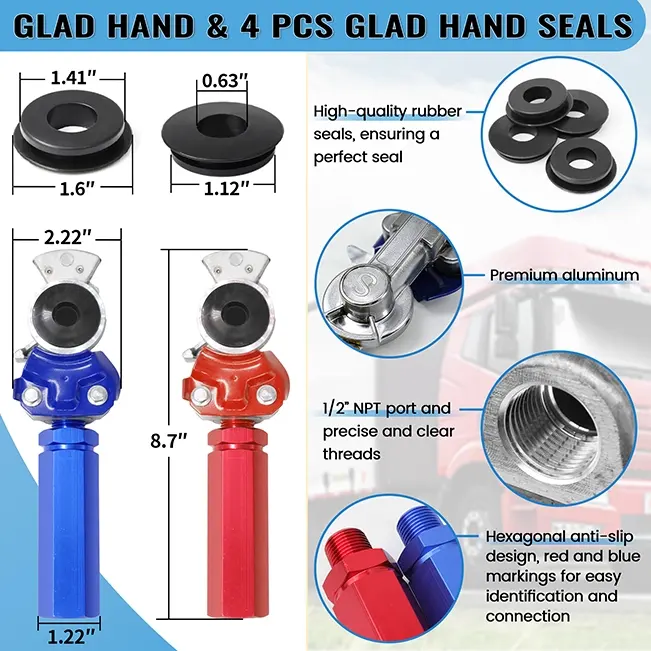 12FT Semi Truck Air Lines Kit with 2PCS Glad Hands, 3-in-1 Air Hoses & 7 Way ABS Electric Power Line, with 2PCS Gladhand Handles, 4PCS Seals and Tender Spring Kit for Semi Truck Trailer Tractor Vantecable