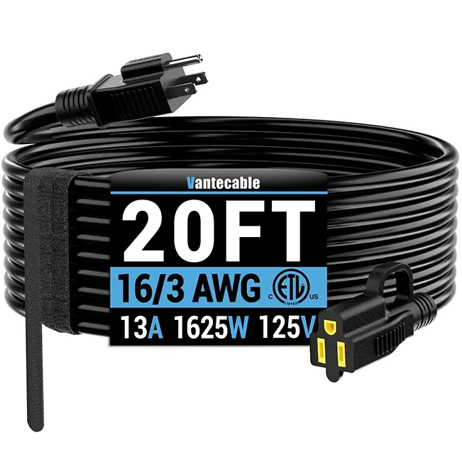 [8ft to 100ft] 16/3 Gauge Black Outdoor Extension Cord, Waterproof Heavy Duty for Landscape Lighting,ETL,flexible