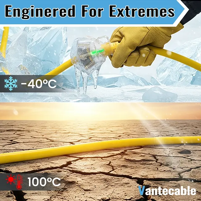 [1ft to 100ft] 12/3 Gauge Heavy Duty Outdoor Extension Cord, Multiple Outlets & LED Indicator,yellow,Waterproof,ETL,flexible,SJTW