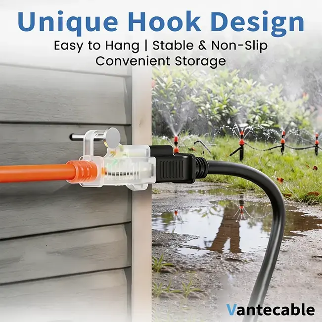 [6ft to 250ft] 12/3 Gauge Heavy Duty Outdoor Extension Cord, Waterproof with LED Lighted End,orange,ETL,flexible