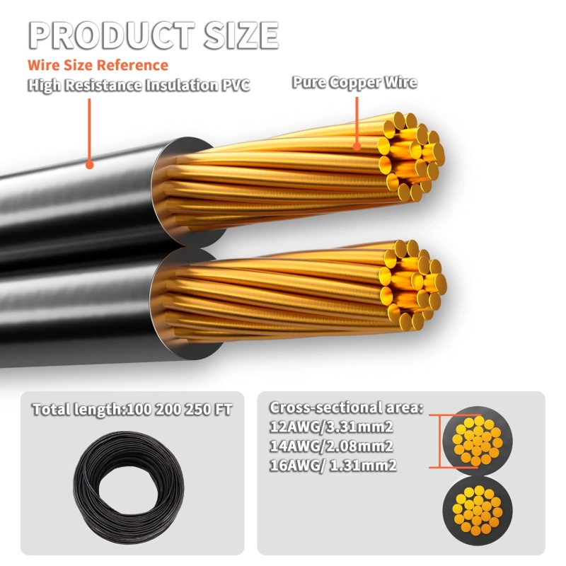 200FT 16/2 Low Voltage Landscape Lighting Copper Wire,16 Gauge 2 Conductor Wire-Vantecable