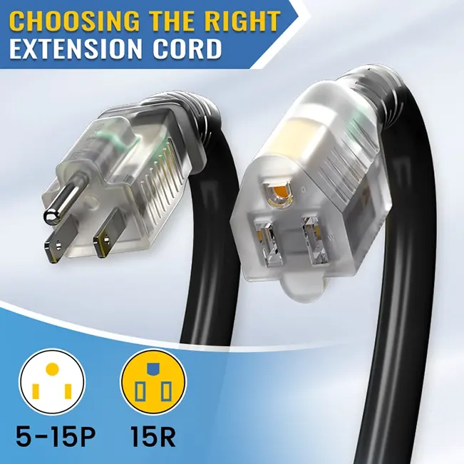 [25ft to 200ft] 10/3 Gauge Ultra Heavy Duty Outdoor Extension Cord, Waterproof with LED Lighted Indicator,black,Waterproof,ETL,flexible